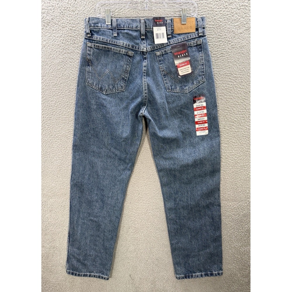 Wrangler Blues Jeans Mens 34x30 Blue Denim Classic Fit Western Workwear NEW